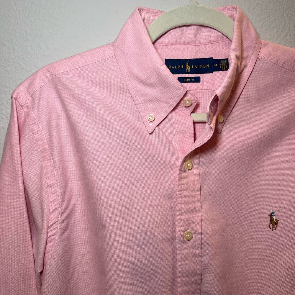 Polo Ralph Lauren Slim Fit Stretch Oxford Pink Shirt Size M - Picture 9 of 14
